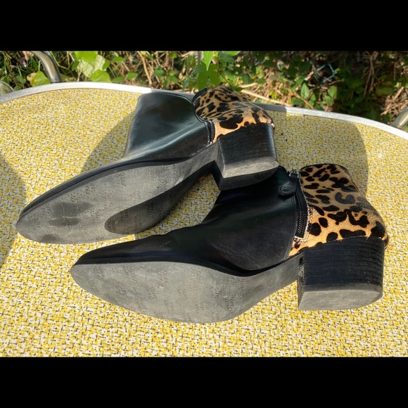 Black Leather with Leopard calf hair ankle boots - Picture 3 of 3